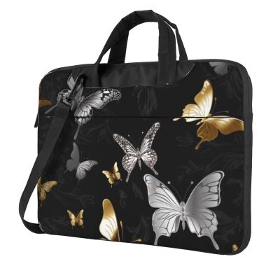 LHBWCVN 3 In 1 Laptop Bag 13 inch Computer Briefcase for Men Women, Gold White Butterflies Black Laptop Shoulder Bag Office Work Bags