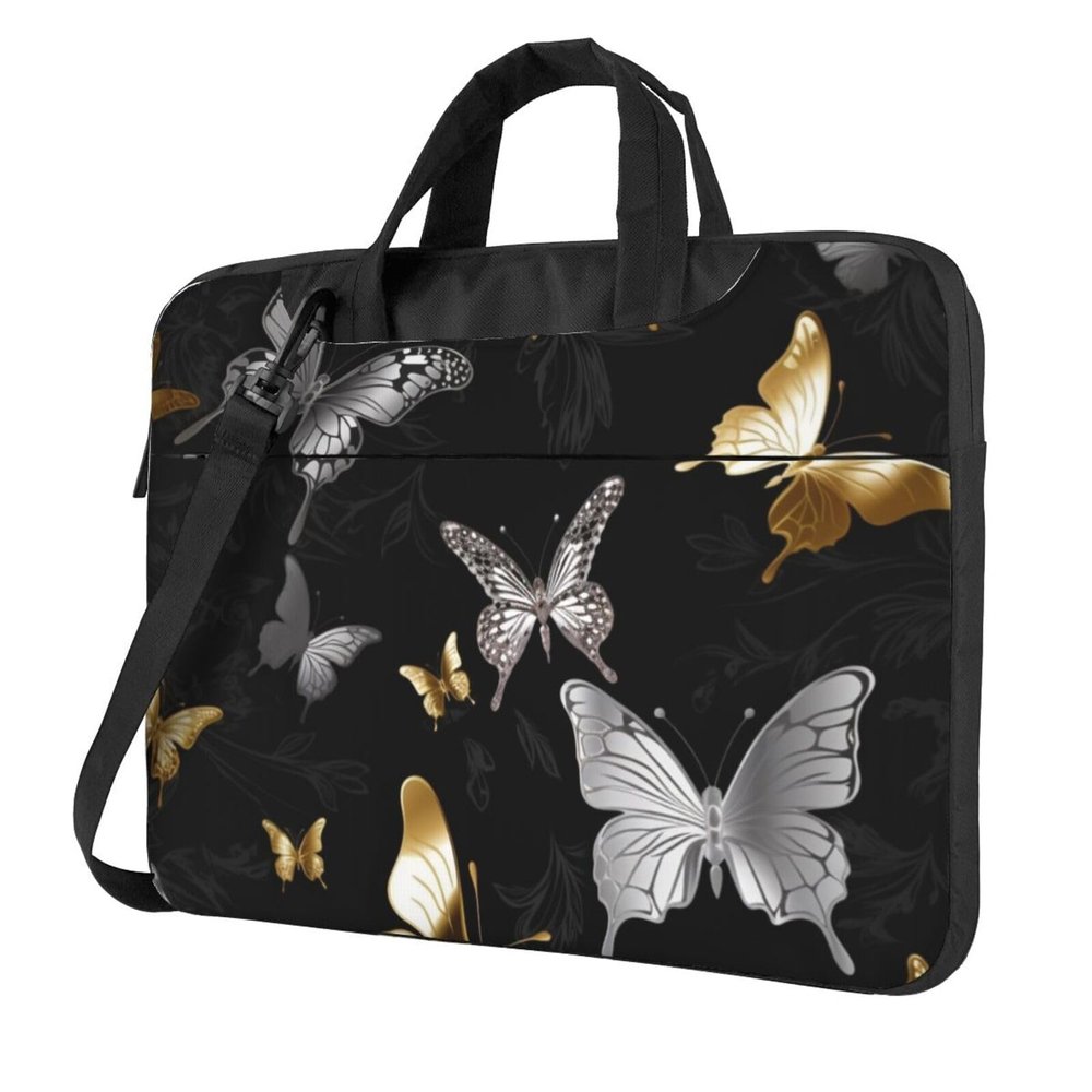 LHBWCVN 3 In 1 Laptop Bag 13 inch Computer Briefcase for Men Women, Gold White Butterflies Black Laptop Shoulder Bag Office Work Bags