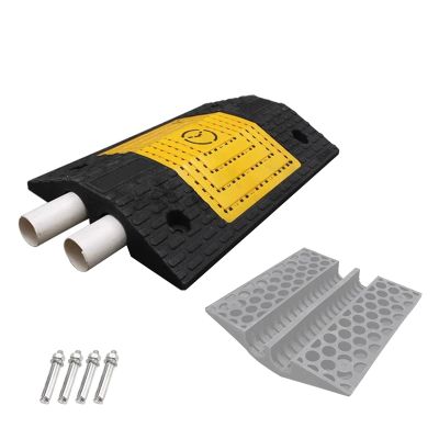 2 Channel Speed Bump, Driveway Hose Protector, Rubber and Plastics, 44000 lbs Capacity, Outdoor Cord Protector, with 4 Bolts(50x35x7cm/19.7x14x2.7in)