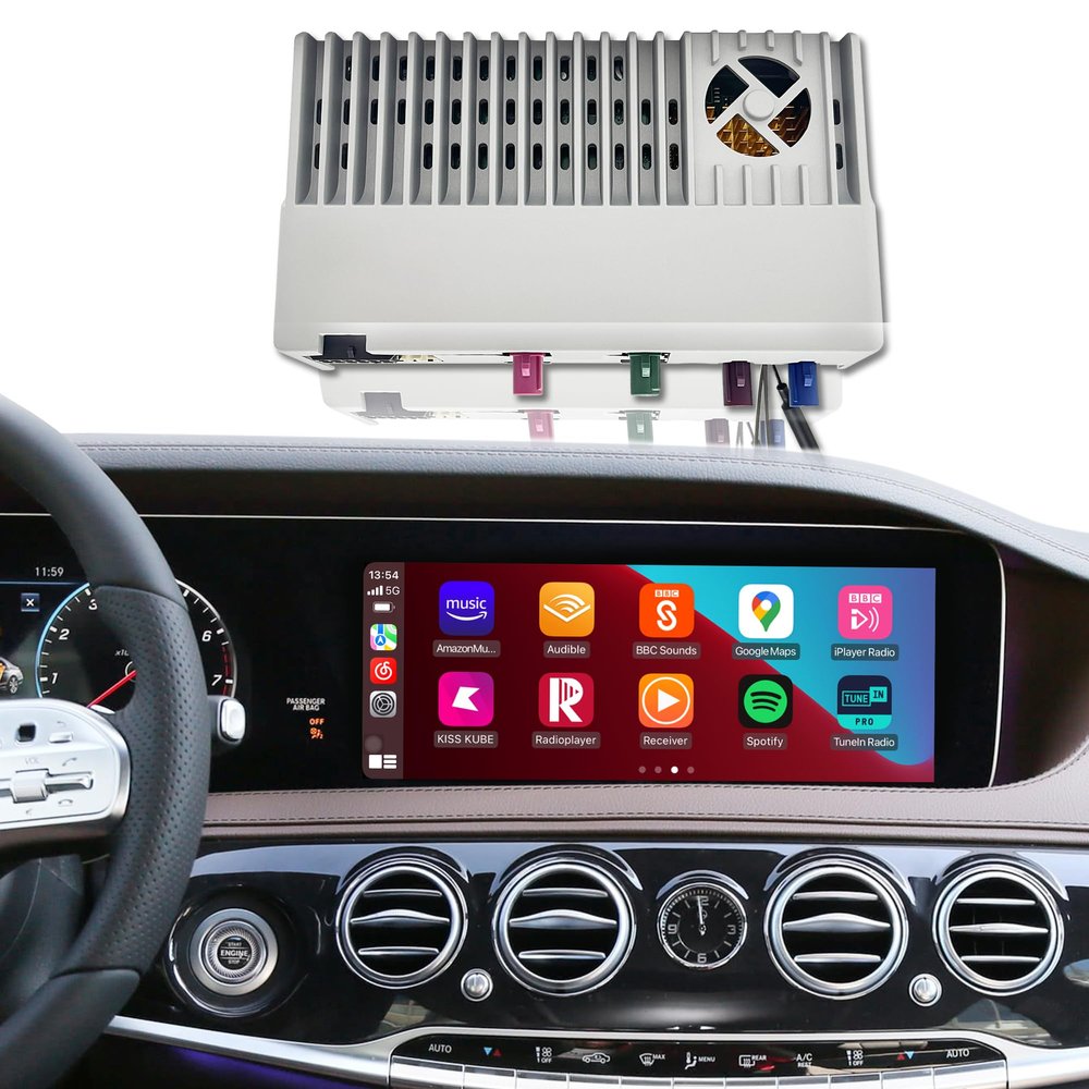 3 in 1 CarPlay Adapter for Mercedes W222 V222 X222 VV222 S-Class NTG5.5,12.3 Inch Touch pad Android Auto Full Screen Android Apps Netflix Spotify TikTok Games Movies Music Navigation (256GB)