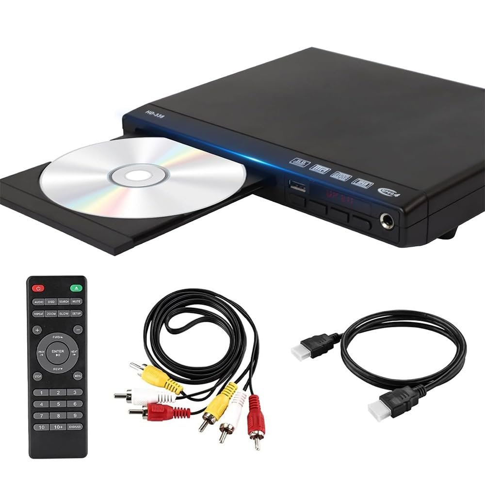 Tangxi HDMI DVD Player for TV, 1080P HD Compact CD DVD Player That Play All Regions, 6.5mm Port, AV Output, USB Input & Remoted Control, Support PAL NTSC (US Plug)