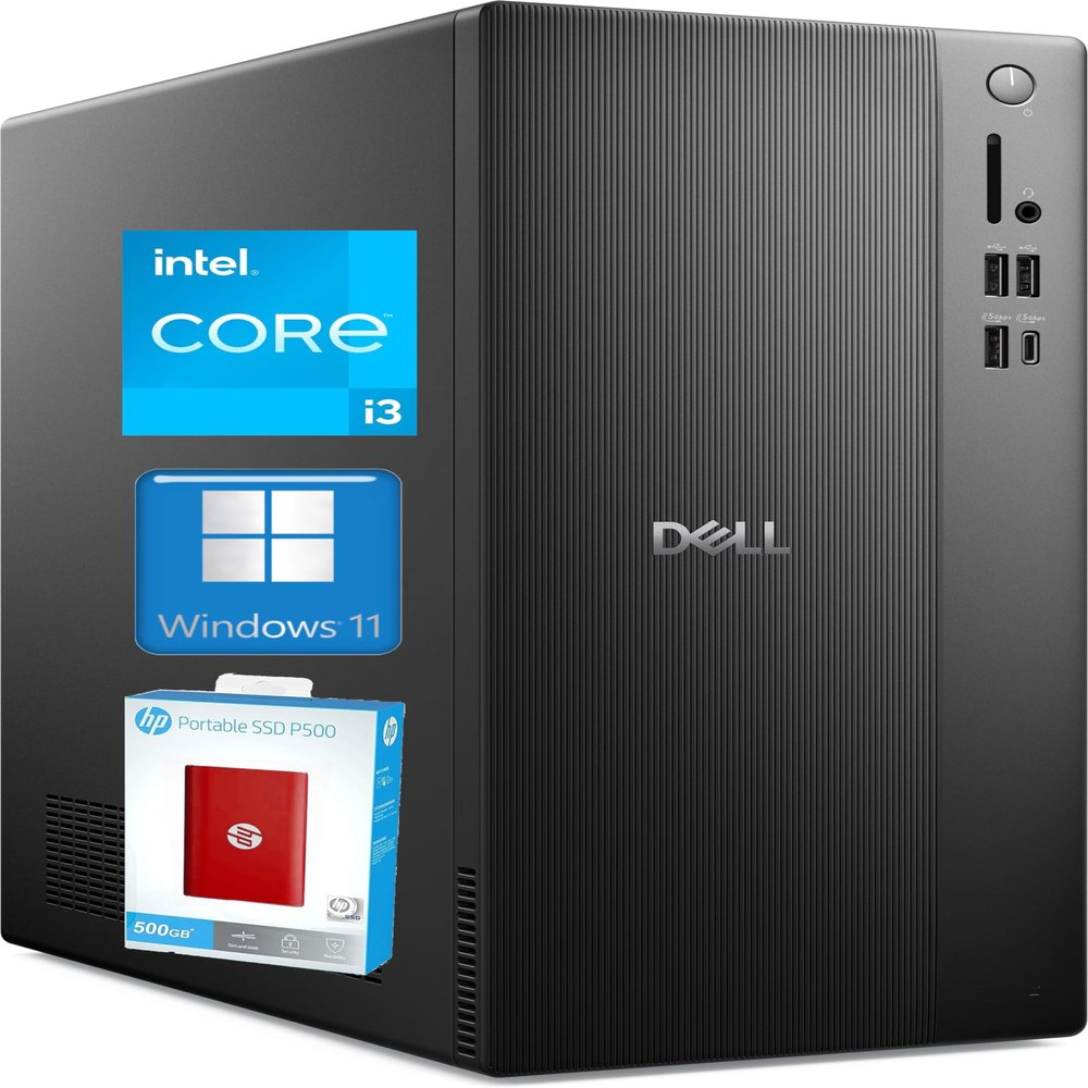 Dell ECT1250 Business Tower Desktop Computer, New OptiPlex Version - 14th Gen Intel Core i3-14100, 16GB DDR5, 512GB PCIe + 512GB External SSD, Dual 4K Monitor Support, Wired KB & Mouse, Windows 11