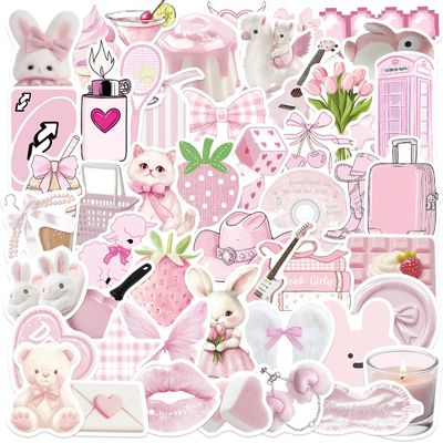 50 Pcs Cartoon Pink Gentle Aesthetic Stickers for Decorating Guitar Notebook Luggage DIY Waterproof Girls Sticker Pack