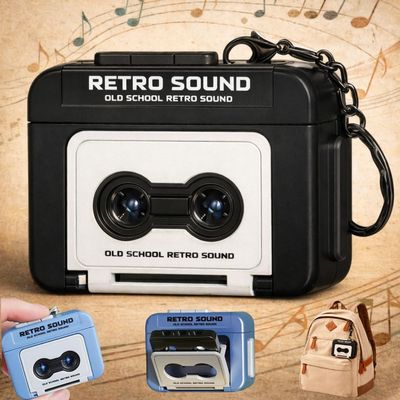Mini Cassette Player,Micro Retro Sound Keychain Tape,Microcassette Player,Vintage Tape Recorder Couple Gift Keychain Mini Recordable,Plastic Headphone Music,for Backpacks, Handbags (Black)