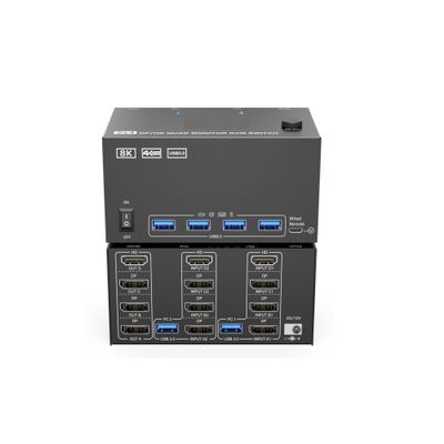 KVM Switch 4 Monitors 2 Computers,USB 3.0 HDMI+DisplayPort Four Monitor for PC Share Display 4USB(204 1H3D)