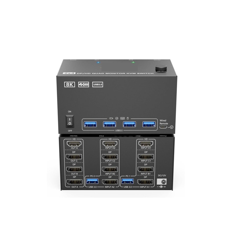 KVM Switch 4 Monitors 2 Computers,USB 3.0 HDMI+DisplayPort Four Monitor for PC Share Display 4USB(204 1H3D)