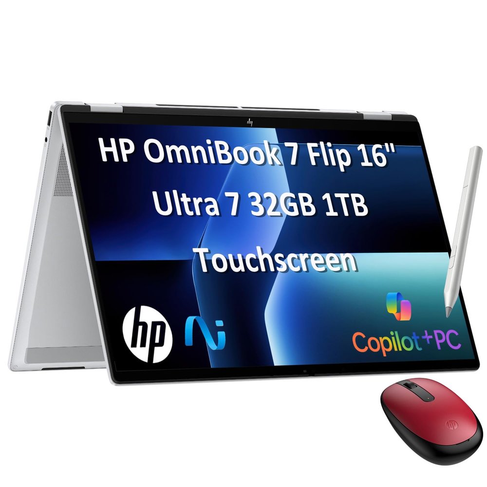 HP OmniBook 7 Flip 2-in-1 Laptop w/Bluetooth Mouse (16" FHD+ Touchscreen, Intel Core Ultra 7 258V, 32GB DDR5 RAM, 1TB SSD, Pen) Next Gen Envy 16 x360, AI Copilot+ PC, IR Webcam, Wi-Fi 7, Win 11 Home