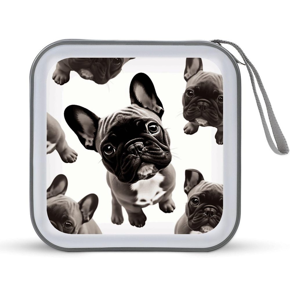 RLDOBOFE French Bulldog2_77999575 CD Case Holder Hard Plastic DVD Disc Storage Case Holder DVDs Wallet Holders with Zipper Disc Cases Storage Binder CD/DVD Case Wallet for Car Home Office Travel