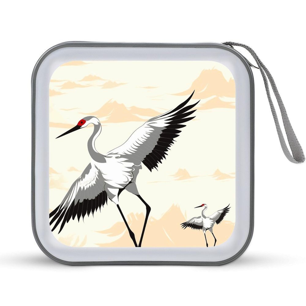 RLDOBOFE Japanese Crane1 CD Case Holder Hard Plastic DVD Disc Storage Case Holder DVDs Wallet Holders with Zipper Disc Cases Storage Binder CD/DVD Case Wallet for Car Home Office Travel