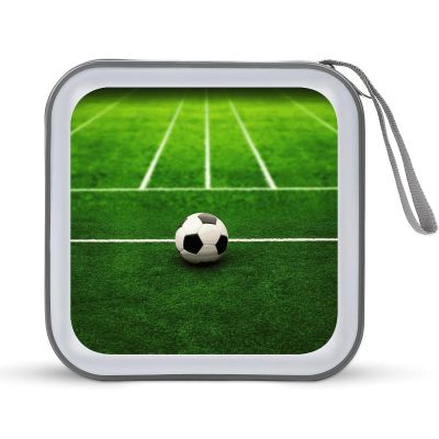 Green Grass Field Soccer Playground The Ball CD Case Holder Hard Plastic DVD Disc Storage Case Holder DVDs Wallet Holders with Zipper Disc Cases Storage Binder CD/DVD Case Wallet for Car Home Office T