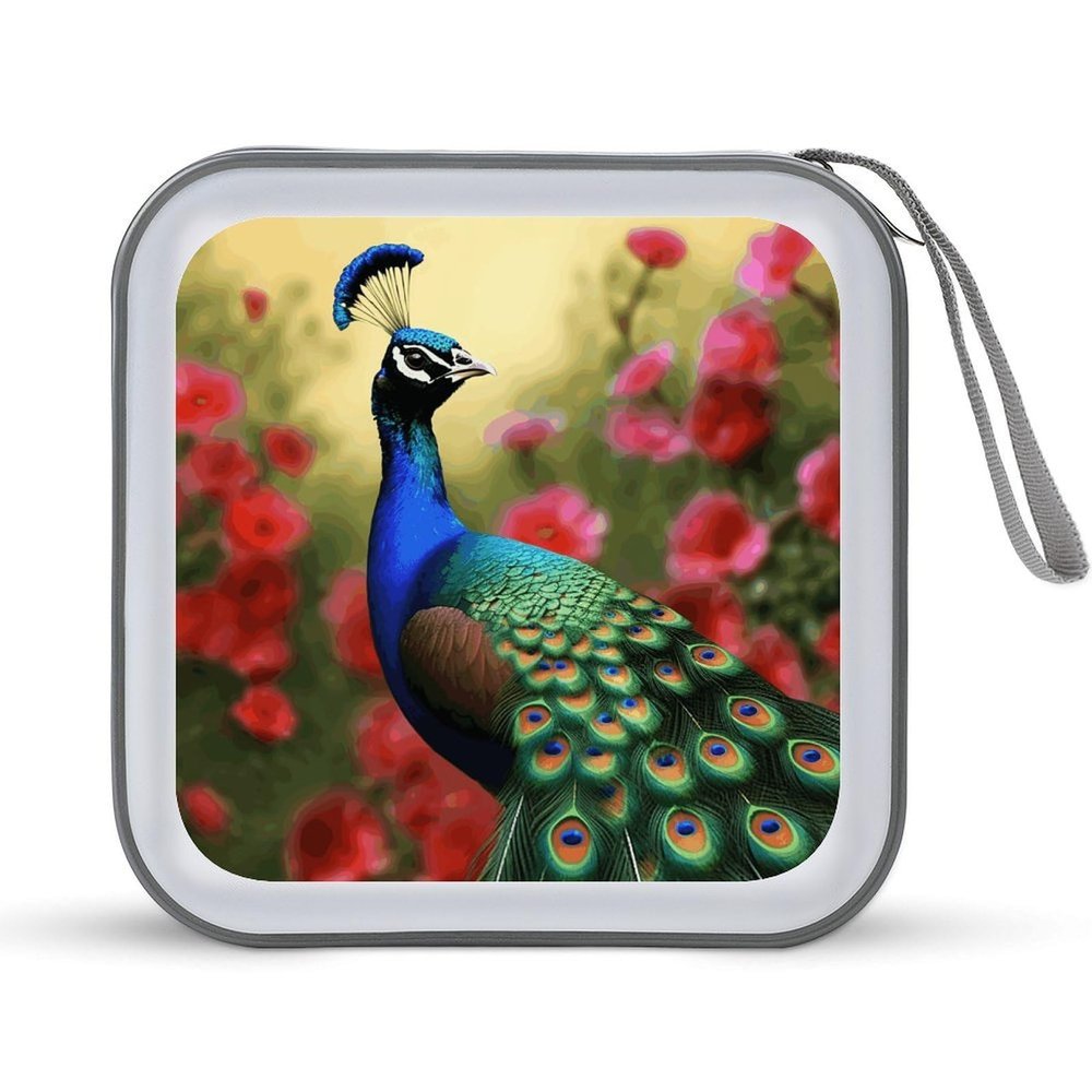 RLDOBOFE Peacock Flowers CD Case Holder Hard Plastic DVD Disc Storage Case Holder DVDs Wallet Holders with Zipper Disc Cases Storage Binder CD/DVD Case Wallet for Car Home Office Travel