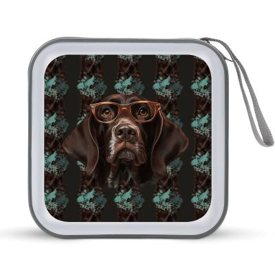 German Shorthaired Pointer in Glasses CD Case Holder Hard Plastic DVD Disc Storage Case Holder DVDs Wallet Holders with Zipper Disc Cases Storage Binder CD/DVD Case Wallet for Car Home Office Travel