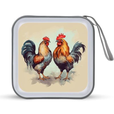 RLDOBOFE Rooster And Hen CD Case Holder Hard Plastic DVD Disc Storage Case Holder DVDs Wallet Holders with Zipper Disc Cases Storage Binder CD/DVD Case Wallet for Car Home Office Travel