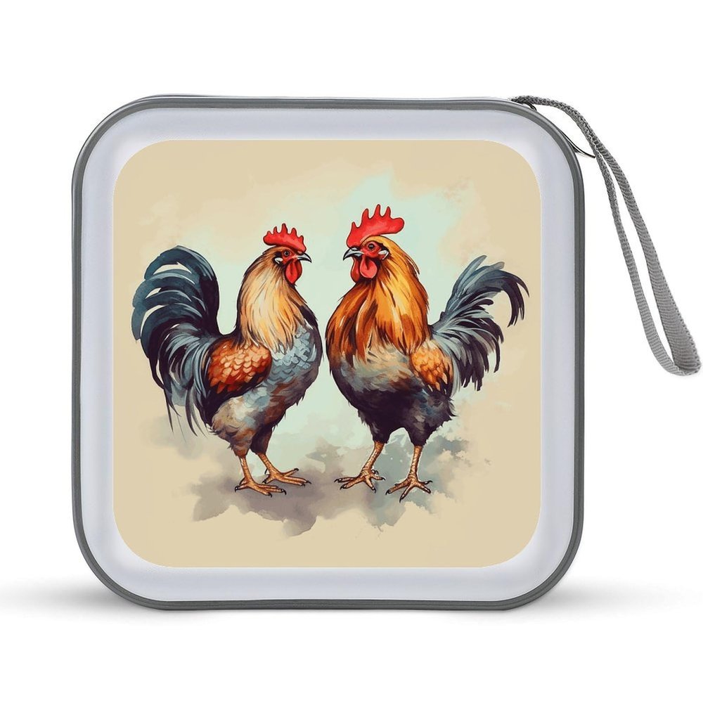 RLDOBOFE Rooster And Hen CD Case Holder Hard Plastic DVD Disc Storage Case Holder DVDs Wallet Holders with Zipper Disc Cases Storage Binder CD/DVD Case Wallet for Car Home Office Travel