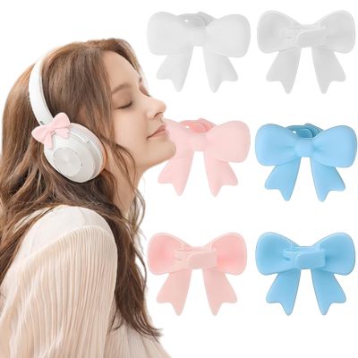 Fafcut Silicone Bow Headphone Accessory, Pink Bow Headphone Accessories, Cute & Stylish Earphone Decorations, Silicone Accessory Coquettish Clip Decor Attachment Accessories for Women (all-3pcs)