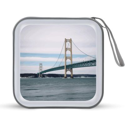 RLDOBOFE Mackinac Suspension Bridge CD Case Holder Hard Plastic DVD Disc Storage Case Holder DVDs Wallet Holders with Zipper Disc Cases Storage Binder CD/DVD Case Wallet for Car Home Office Travel