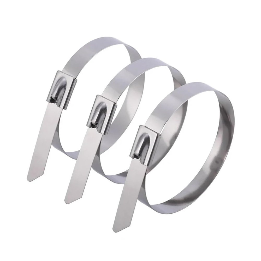 100PCS Metal Cable Ties Stainless Steel Self Locking Fastening Rings Heavy Duty Cables Tie Strap Exhaust Wrap Organizer for Home Office(4.6x200mm)