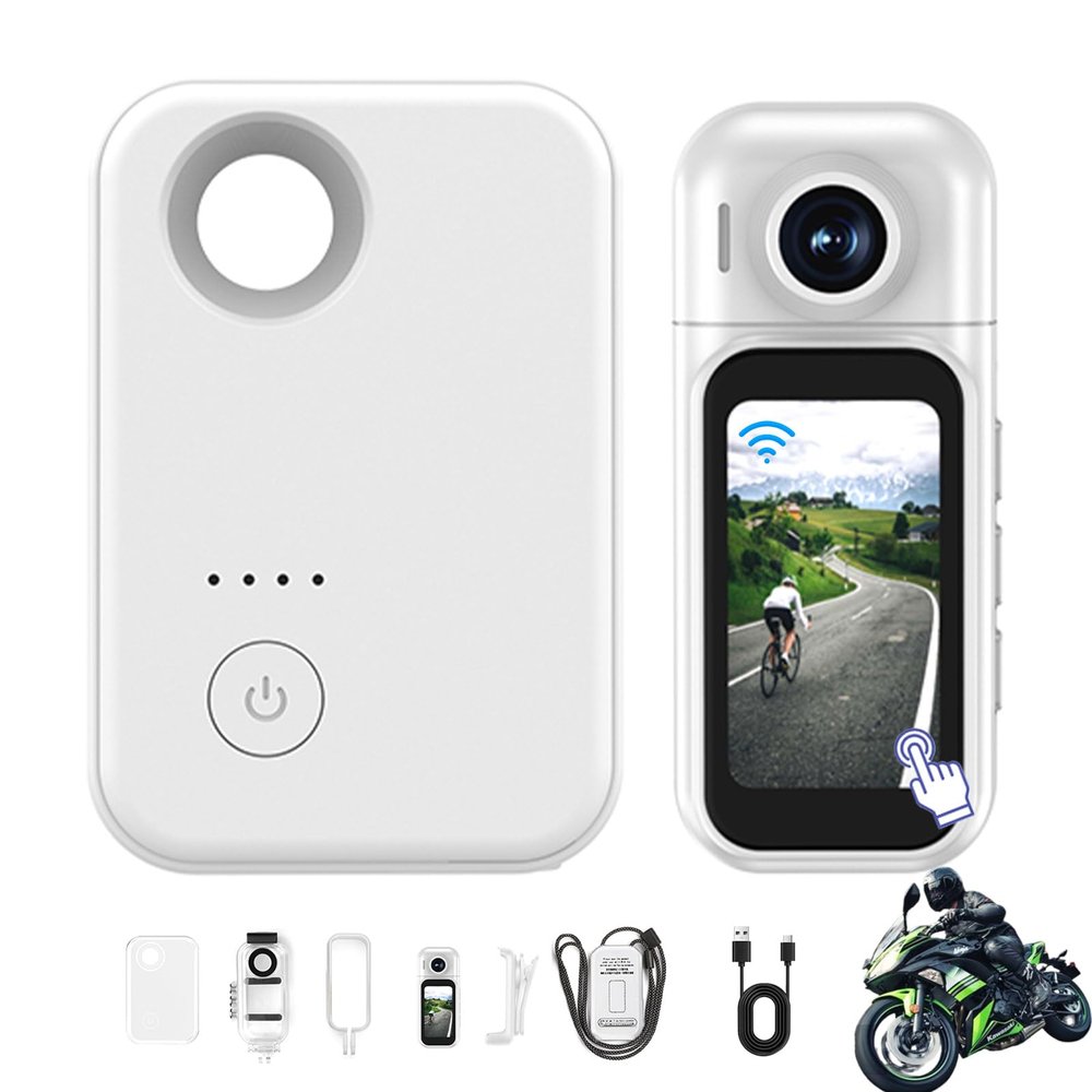 Upgraded Pov Camera, 1080p HD Action Camera, The Snap Cam, Mini Hands-Free Wearable Adventure Body Pov Pro Sports Cam with 1.4" Screen & Charging Case, For Vlogging Skiing Cycling (White, Standard)