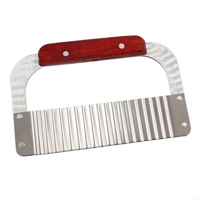 Stainless Steel Wave Potato Cutter with Wooden Handle - Crinkle Cutting Tool for Fries, Vegetables & Chips, for Ideal for BBQ Party Food Prep