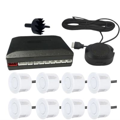 Djustable Buzzer Speaker Car Parking Sensors 8 Probes Front Back Buzzer Alert Car Detector Parking Assistance(White sensors)