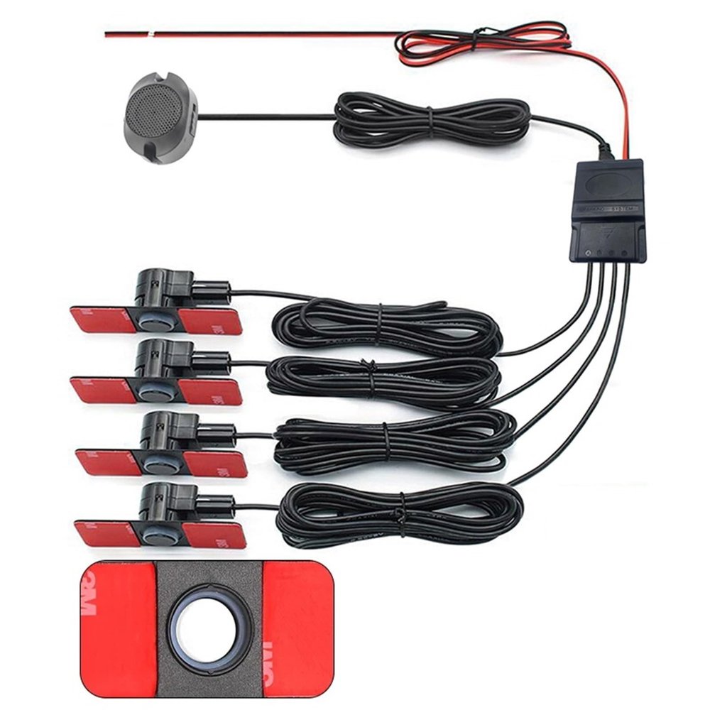 Car Parking Sensor Assistant 4 Black/Silver/White 13mm Flat Sensors Reverse Radar Sound Buzzer Alarm Sound(White sensors)
