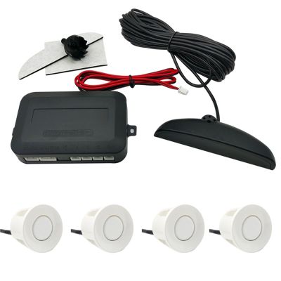 4 Parking Sensors LED Car Auto Backup Reverse Rear Radar System Alert Alarm Kit 12V Car Parking Sensor(White)