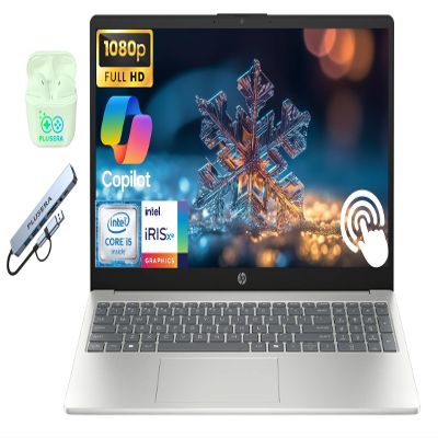 HP 15.6" FHD Touchscreen Business Laptop Computer, Intel 10-Core i5 Processor, Windows 11 Laptop 32GB RAM 1.5TB Storage (1TB SSD+512GB Docking Set), Numeric Keypad, PLUSERA Earphones, Natural Silver
