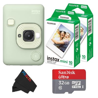 Fujifilm Mini LiPlay Hybrid Instant Camera with Mini Film, 32GB microSD Card, Charging Cable, Hand Strap and Pixibytes Microfiber Cleaning Cloth... (Matcha Green + 20 Sheets)