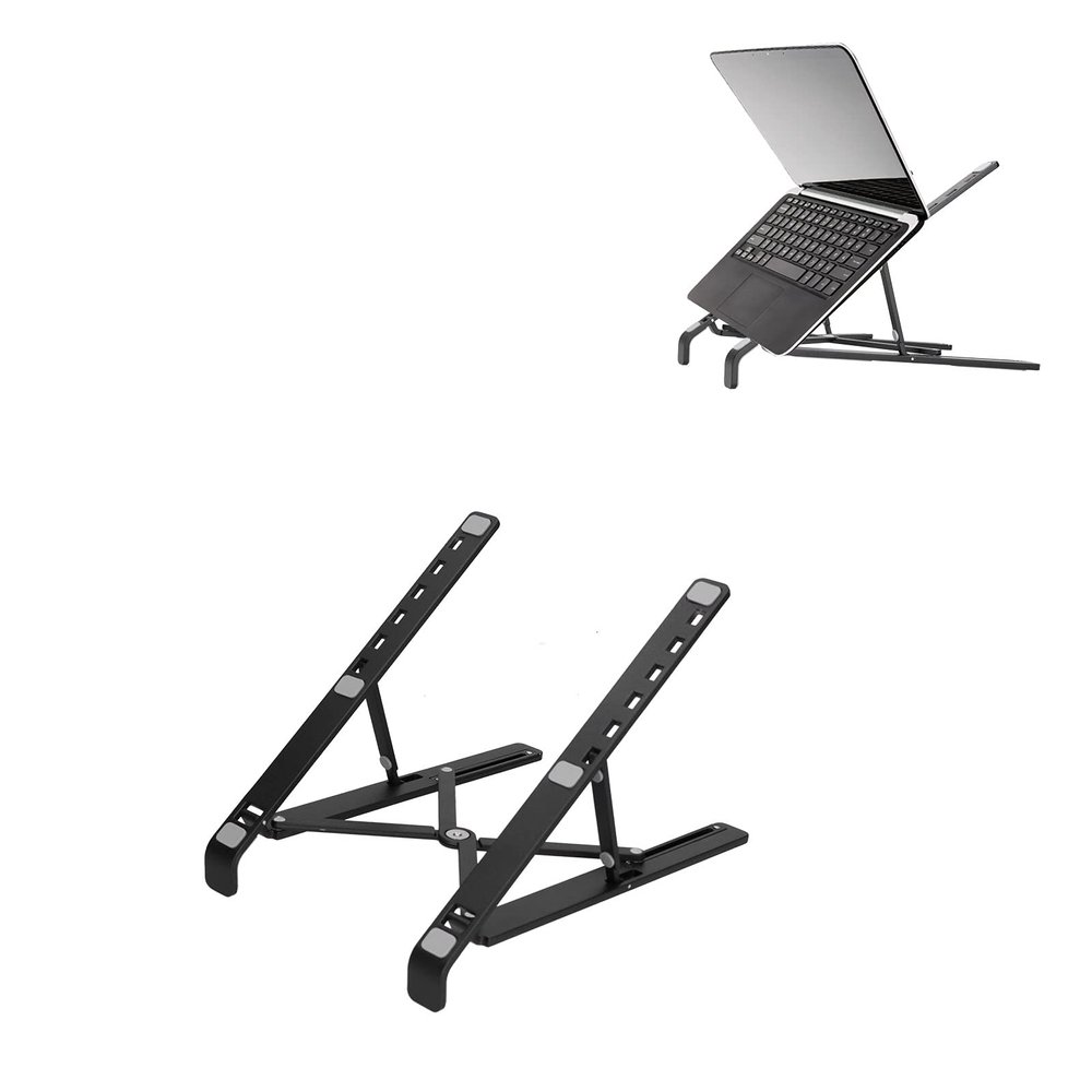 Agatige Foldable Laptop Stand, Adjustable Laptop Riser Aluminum Alloy Ventilated Cooling Notebook Holder Stand for Notebook Computers Under 15.6inch (Black)