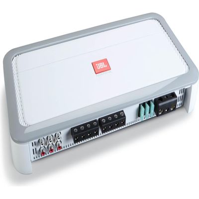JBL MA1504 Marine Amplifier - 150W RMS x 4, Bridgeable to 450W, Corrosion-Resistant, High/Low-Pass Filters, Compact Design for Boats