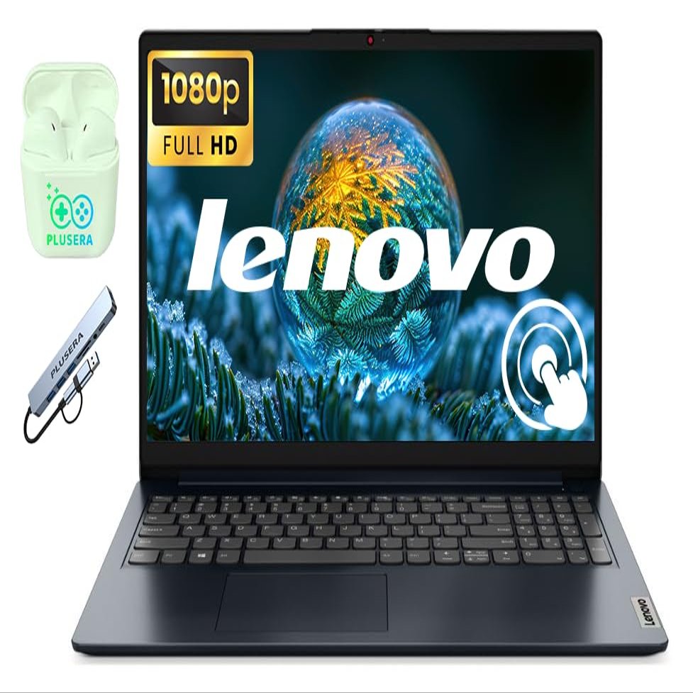 Lenovo IdeaPad 15.6" FHD Touchscreen Business Laptop Computer, 10-core Intel i5 Processor, 16GB RAM 512GB Storage (256GB SSD+256GB Docking Set), Windows 11 Laptop, PLUSERA Earphones, Abyss Blue