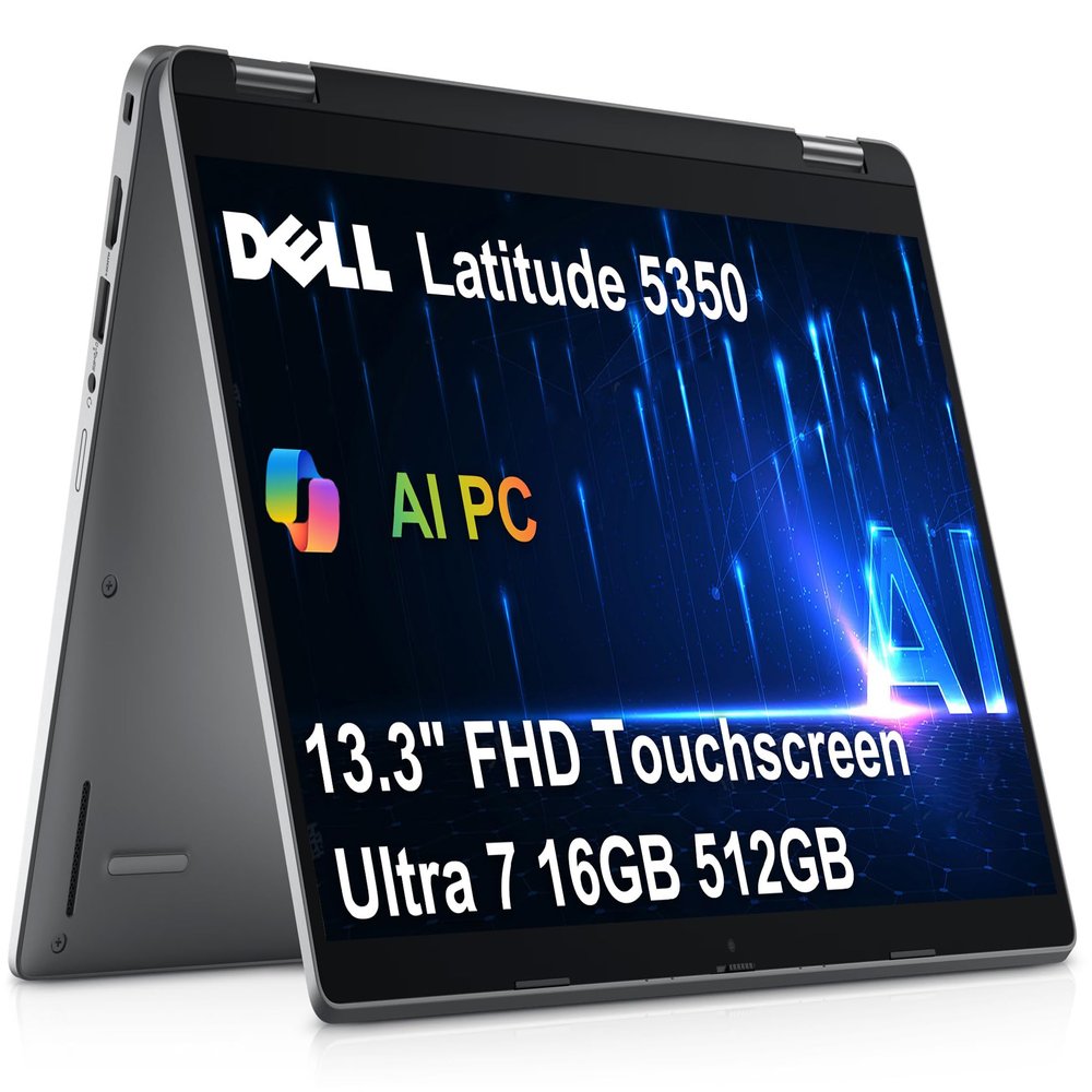 Dell Latitude 5350 5000 2-in-1 Business Laptop (13.3" FHD Touchscreen, Intel 12-Core Ultra 7 165U vPro, 16GB DDR5 RAM, 512GB SSD), 1080p Webcam w/Shutter, 2x Thunderbolt 4, HDMI, Win 11 Pro, AI PC