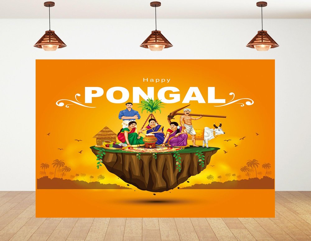 10x8ft Happy Pongal Backdrop Harvest Festival Vibrant Cultural Religious Celebration Kids Adults Family Photography Background Party Banner Decorations Photo Studio Props