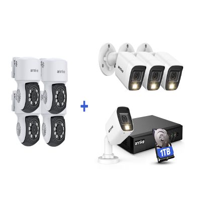 ANNKE 8CH 2MP Security Camera System, 8 Channel H.265+ DVR Recorder, AI Motion Detection, 4X 1080P White Cams with Color Night Vision, 4X 2MP Dome PT Wired Cams with 350 pan and 90 tilt, 1TB HDD