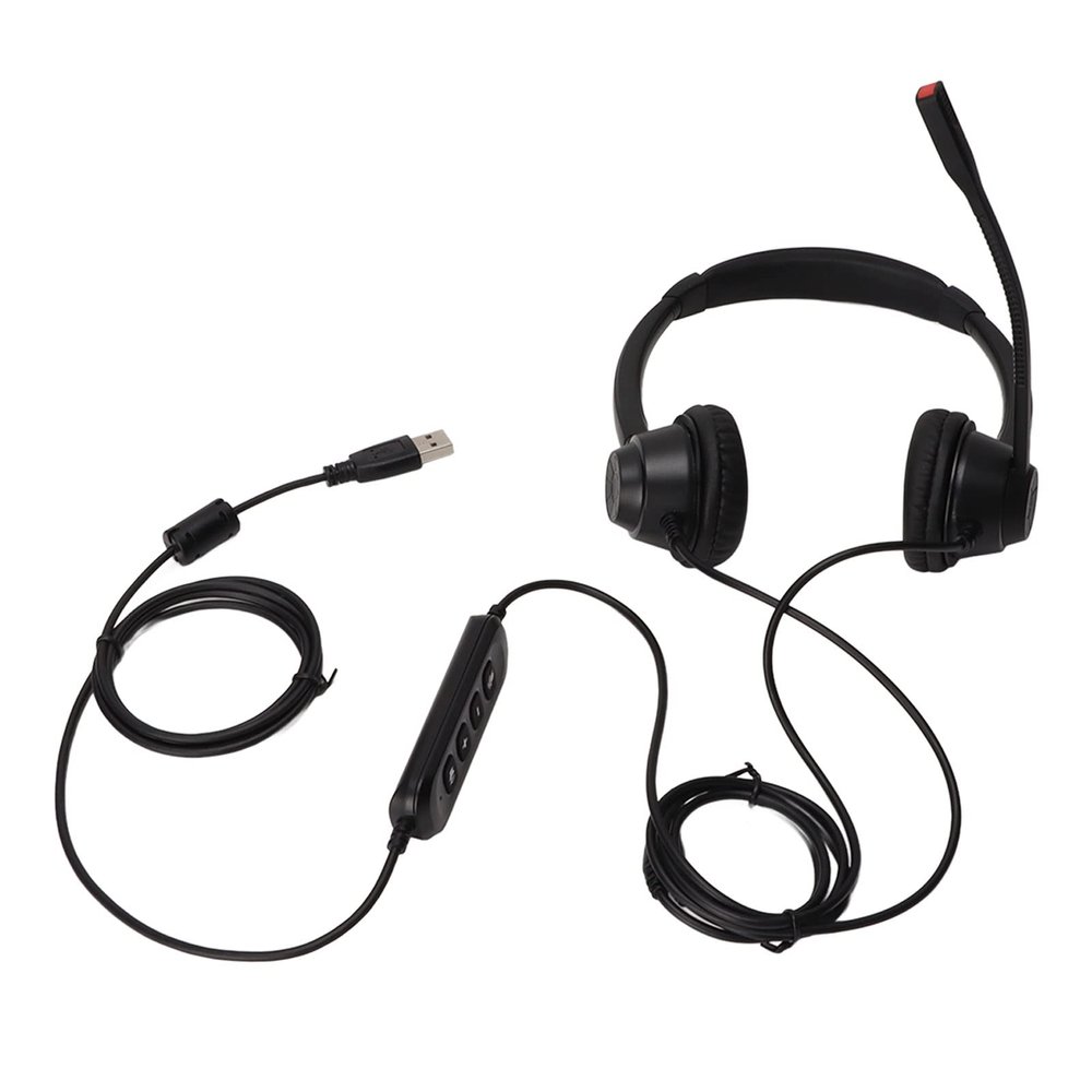 MUTOUXIA USB Telephone Headset with Noise Cancelling Mic, Binaural Wired Office Headphone, Volume and Mute Control, Lightweight Comfort Design for Call Center Customer Service