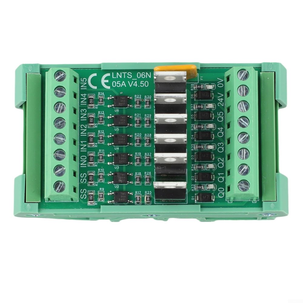 6-Channel PLC DC Amplify Board with NPN Output 5A 12/24VDC for Industrial for Relay Controller, High-Current MOSFET Switching, Optocoupler Signal Isolation, DIN Rail Mount Power Module