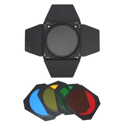 7 Inch Four Leaf Light Barrier with 4 Color Filters, Metal Photography Light Baffle for 180mm Lampshade, Cellular Net Filter System for Portrait and Still Life Lighting
