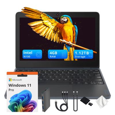 Lenovo 100w Gen 4 11.6" HD Laptop, Intel Processor N100, Intel UHD Graphics, 4GB LPDDR5, 1.12TB Storage (128GB SSD+ 1TB Docking Station Set), 720p Camera, Wi-Fi 6, Win 11 Pro, Gray