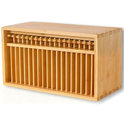 QUGURLID Desktop CD Storage Rack, Wooden DVD Organizer Stand, with 19 Standard CD Cases,Fit for Theatre Room Magazine, Books (Color c)