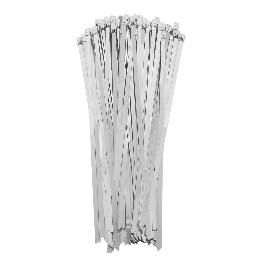 100 Pieces Stainless Steel Cable Ties for Machinery and Vehicles - Self Locking Metal Wire Fasteners for Exhaust Wrap and Industrial Pipe - 100 Count Metal Zip Ties