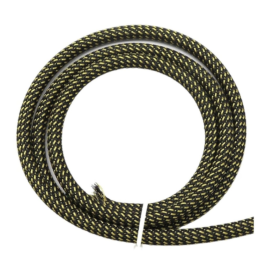 Cable Sleeves Black Gold Braid Sleeve High Density Sleeving Cable Wrap Sheath for Electric Cables(16mm,2 Meters)