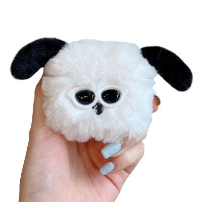 Yatchen Furry Case for AirPods 1&2,Funny Cute 3D Cartoon Plush Kawaii Glasses Dog Black Ears Fluffy Soft Warm for AirPods 1&2rd Generation Carrying Charging Box with Keychain Protector