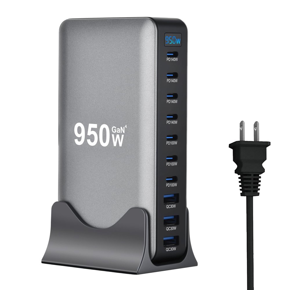 950W USB C Fast Charger Block, 10 Ports GaN IV Pro USB Chagring Station, 140W PD QC HUB for Multiple Devices, Laptop Adapter Compatible with MacBook Pro/Air iPad iPhone Pro Max, Galaxy, Dell, HP