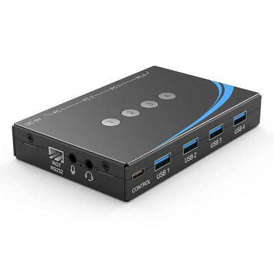 4 Port USB 3.0 Switch4 Computers Sharing USB Peripherals, Switcher Sharing Mouse Keyboard Scanner Printer, with Headset Jack Audio Out