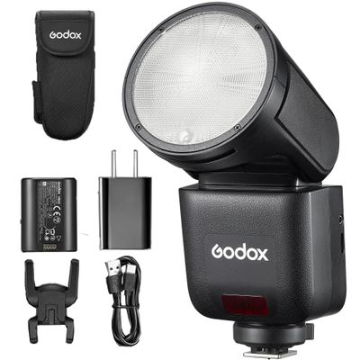 Godox V1 mid Flash for Olympus for Panasonic Camera,TTL Li-ion Round Head Camera Flash Speedlite,HSS Touch Screen 2.54G X System Auto/Manual Zoom 650 Full Power Flashes(Godox V1 Upgrade)