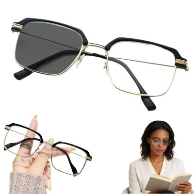 Progressive Photochromic Reading Glasses One Pair for near & Far | Auto Tint, Anti-Blue Light, UV Protection (Gold, 400, x)