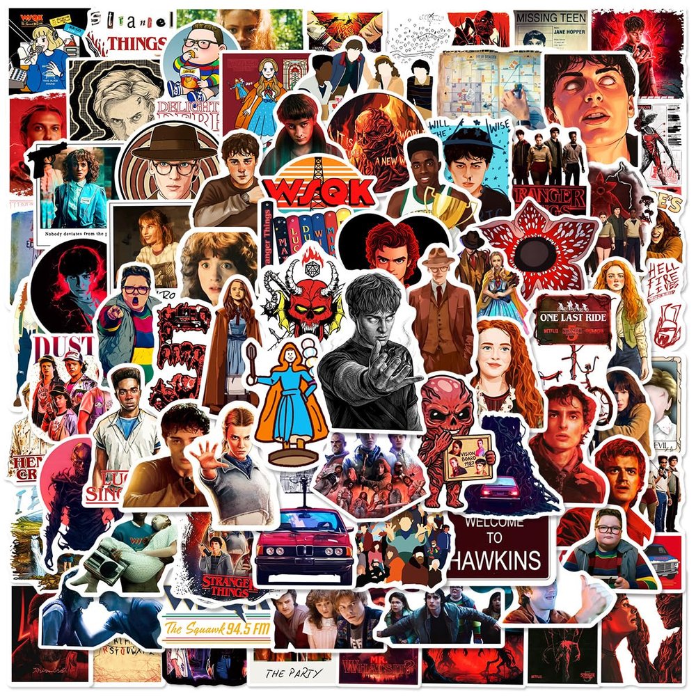 100pcs Movie Stranger Things 5 Stickers for Girl Waterproof Decal for Water Bottle,Adult Teen Kids Travel Case, Laptop, Guitar, Skateboard, Phone, Computer, Bike, Notebook, Helmet
