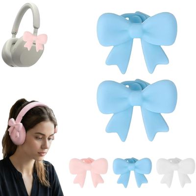 Bows for Headphones, Headphone Bows, Bow Headphones Accessories, Pink Boww Headphonee Accessories, Pinkk Boww for Headphoness, 2 Pack 3D Bow Decor for Headphoness, Cute Earphone Decorations (Blue)