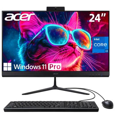 acer 24" FHD All-in-One Desktop Computer, 120Hz IPS Display, Intel Core i3-1305U Processor, 8GB RAM, 512GB SSD, Wi-Fi 6, Bluetooth, HDMI, USB Type-C, Windows 11 Pro, Keyboard & Mouse, Black