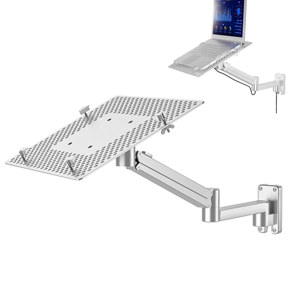 Laptop Wall Mount Bracket, Adjustable Monitor Stand Holder with Aluminum Alloy Tray, Safe Load-Bearing 3-6KG for Office Workstation